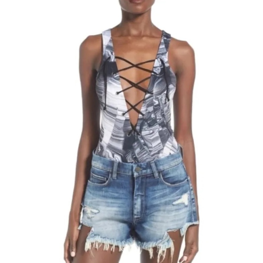 Madison & Berkeley - Marbled Lace-up Body Suit